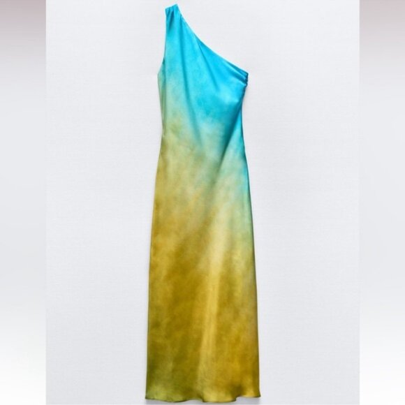 ZARA ASYMMETRICAL SATIN EFFECT TIE DYE DRESS - Picture 13 of 16